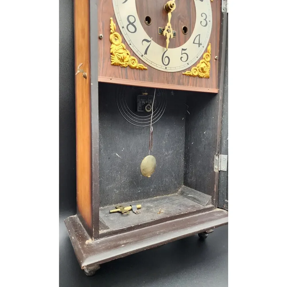 Vintage Centurion 35‑Day Regulator Clock* Korea Wood Case Brass Pendulum Key